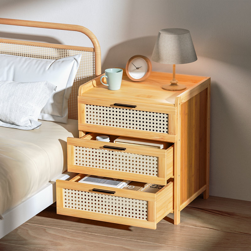 Table de chevet en rotin avec 3 tiroirs, armoire de rangement pour table d'appoint et table de chevet Boho