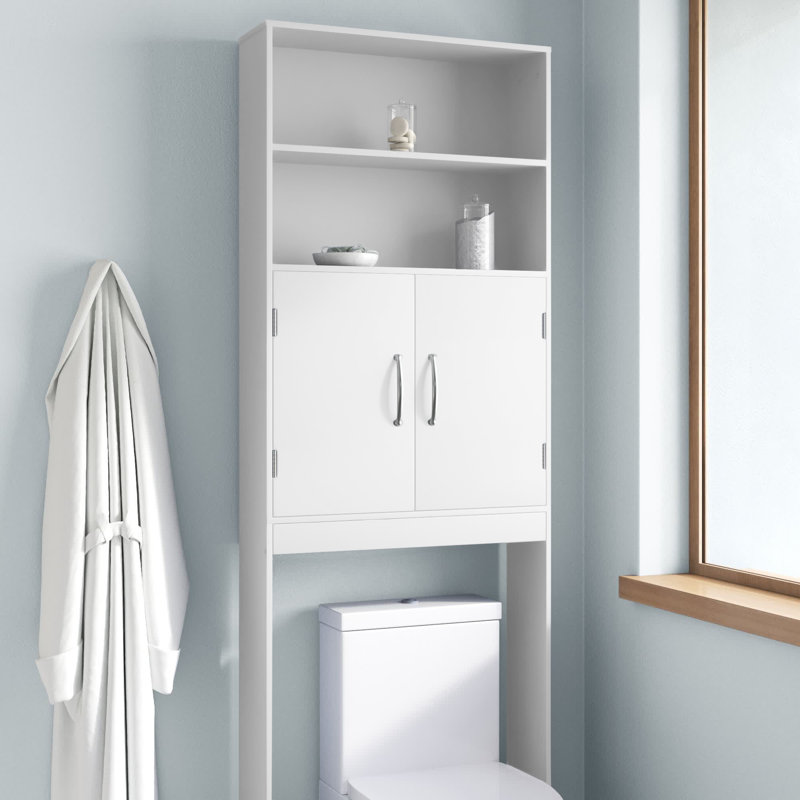 Keedyn 77" H Freestanding Over-the-Toilet Storage Rack and Cabinet, White
