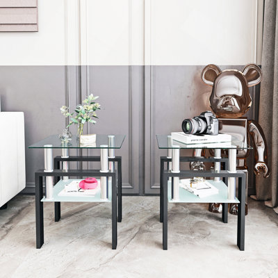 Table de bout moderne en verre trempé, table de bout, table carrée pour le salon, transparent