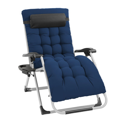 Chaise de patio pliante zéro gravité avec coussin bleu