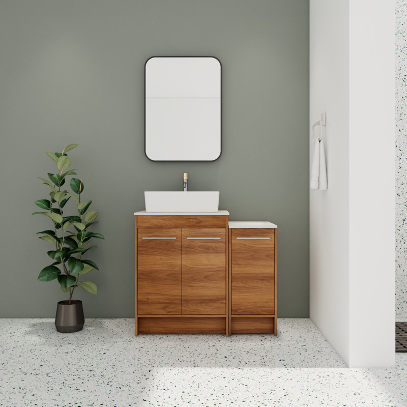 Meuble-lavabo simple 35,87 po Anghal avec plateau en pierre frittée Anghal