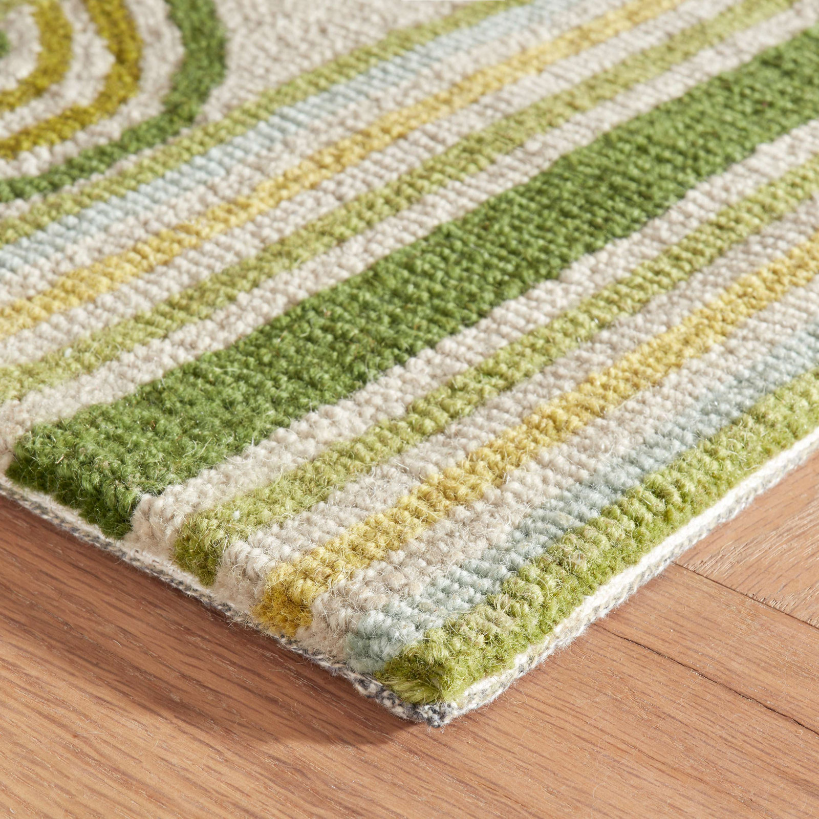 Button Olive Hand-Hooked Striped Wool Rug, Rectangle 8'6" x 11'6"