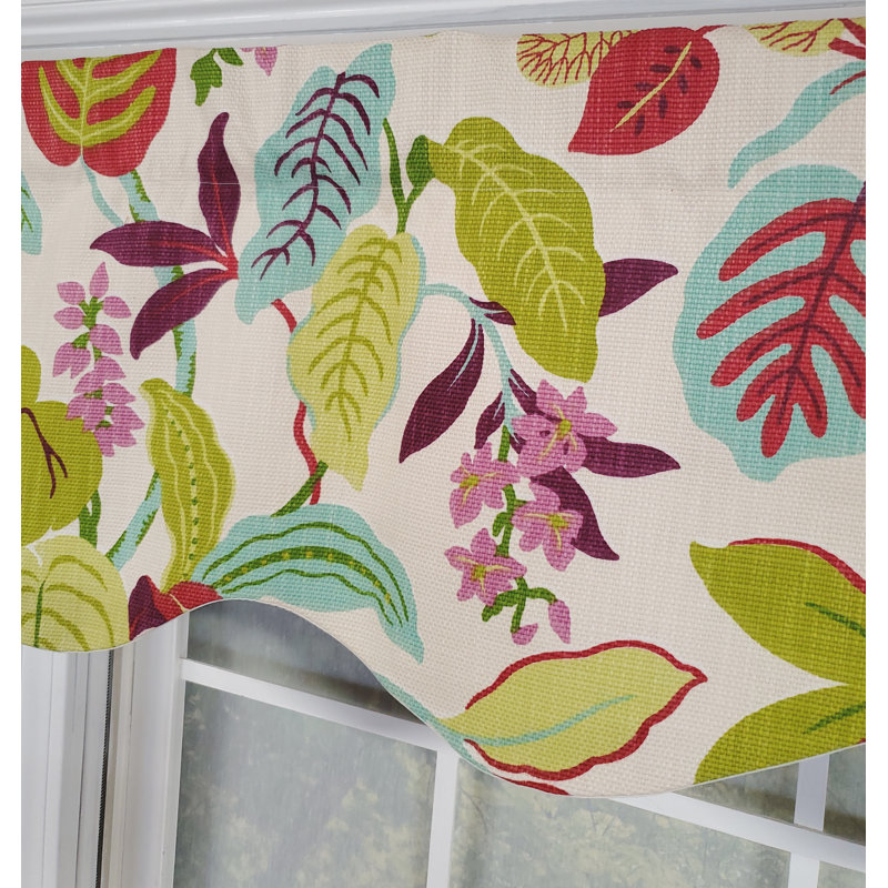 Antonia Floral 50'' W Cotton Window Valance with Ivory Lining