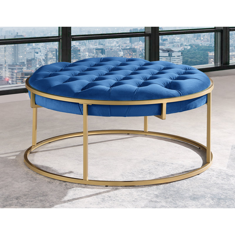 Dine 38" Round Velvet Ottoman , Navy Velvet