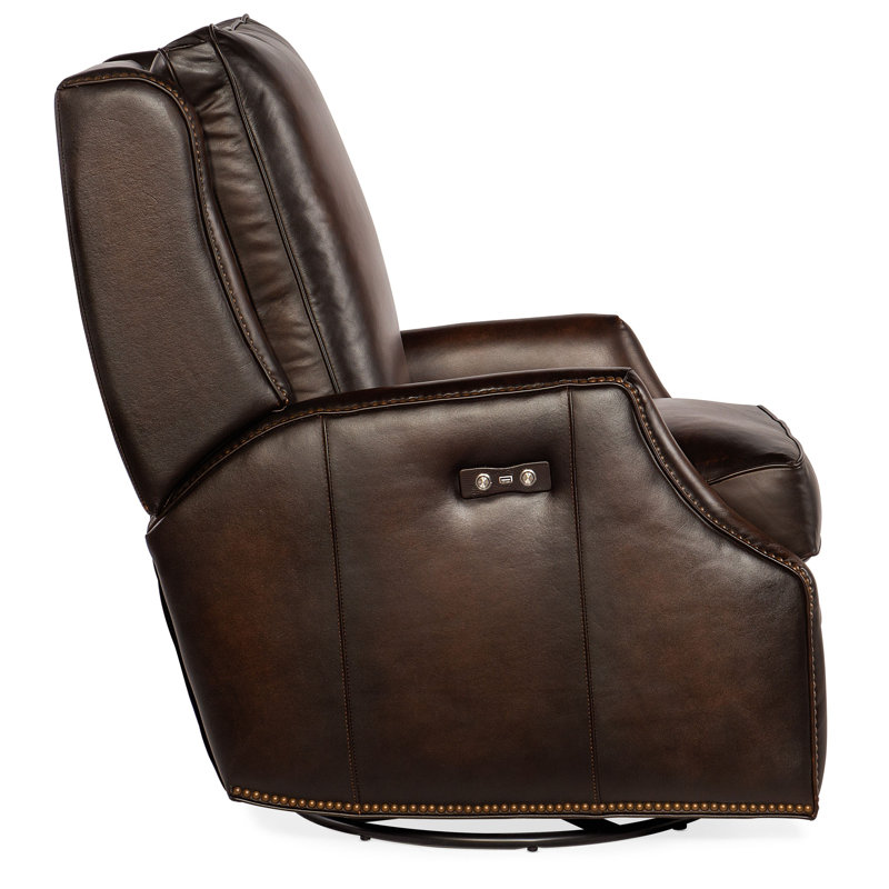 Elicce Leather Power Recliner, Brown Genuine Leather, Manual