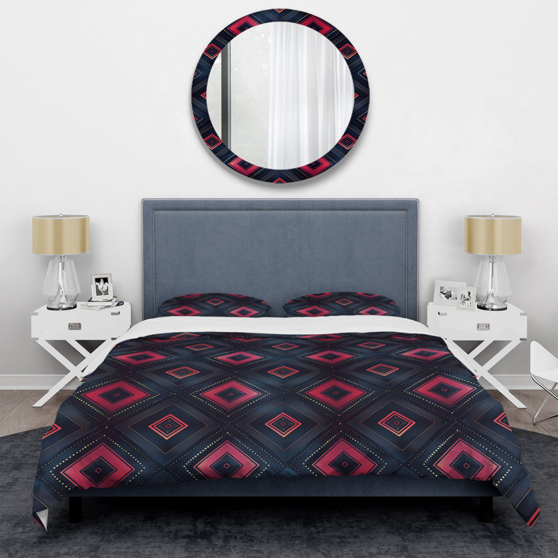 Ensemble de housse de couette à motif géométrique noir et rose, Housse de couette simple + 2 taies décoratives st
