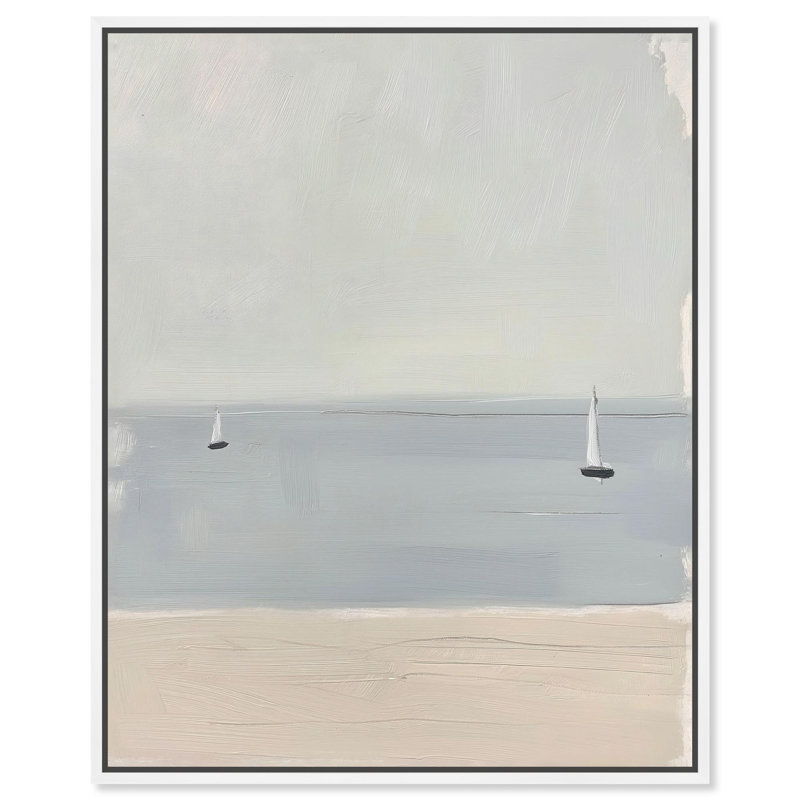 Boats in Serene Waters I Canvas Coastal Paintings by Art Remedy, White Floater Frame, 46" H x 37" W