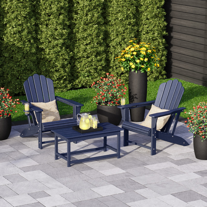 Outdoor Poly Adirondack Chair Set With Coffee Table, Navy