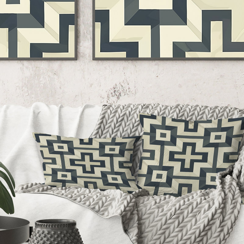Coussin décoratif gris et beige Midcentury Maze I - Midcentury Maze, H 16 po x l 16 po