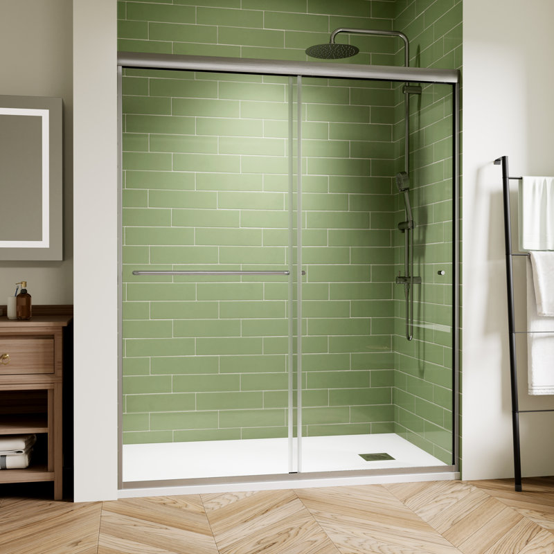 44-48 in. W x 72 in. H Semi-Frameless Double Sliding Shower Door with 1/4 in. Tempered Clear Glass, Brushed Nickel