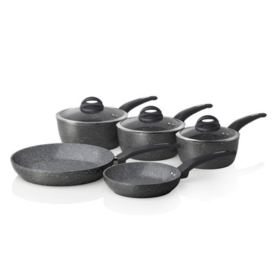 Tower Cerastone T81276 Forged 5 Piece Pan Cookware Set with Non-Stick Coating and Soft Touch Handles, 18/20/22 cm Saucepans and 20/28 cm Frying Pans, Graphite