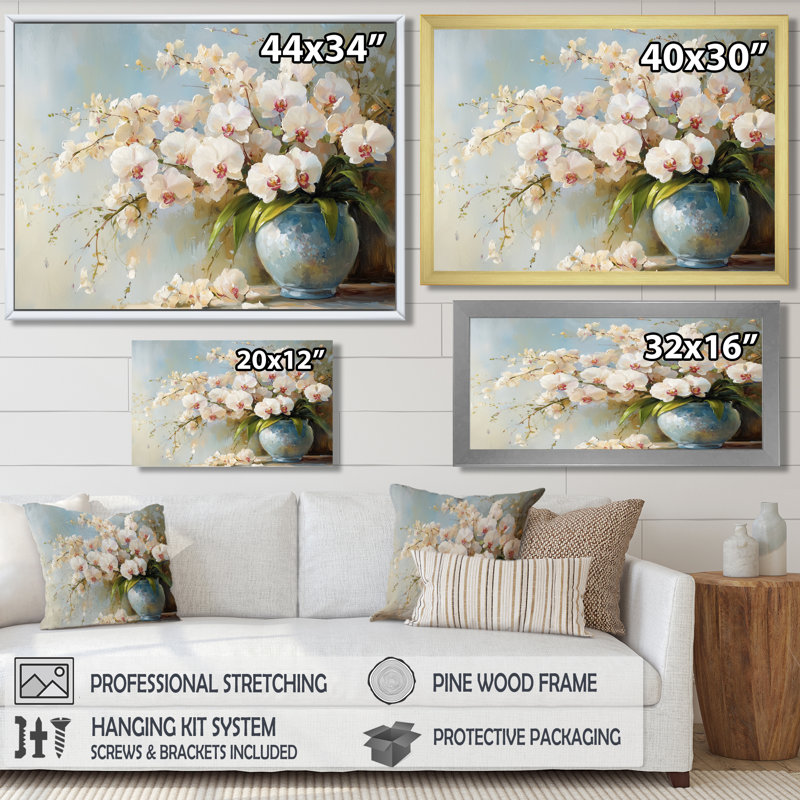 Or doré harmonie fleurs I - art mural orchidée, Noir, noir, noir, noir, H 12 po x l 20 po, Impression encadrée flottante