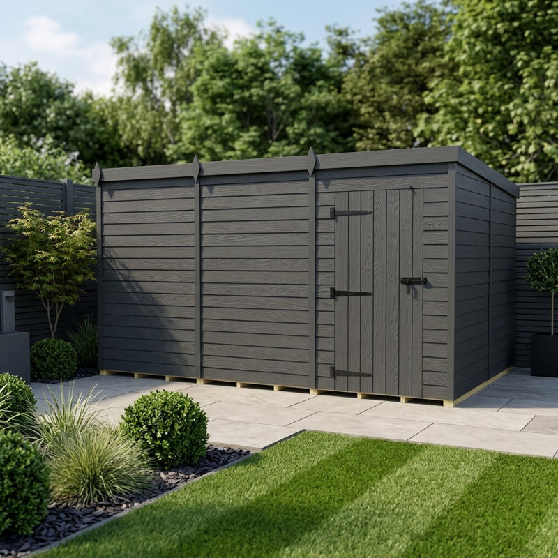 Total Sheds 14ft x 8ft Composite Pent Garden Shed - Single Door - No Windows - EPDM Rubber Roof - UK Manufactured