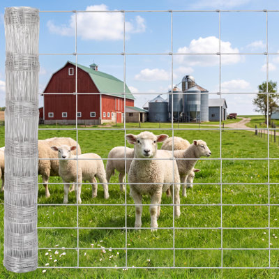 Rouleau de clôture agricole galvanisé à haute résistance, grillage tissé pour l'élevage de bovins, chèvres, moutons, porcs, cerfs, enclos pour bétail et volailles, protection de cour/jardin - Dimensions : 1,2 m x 100 m