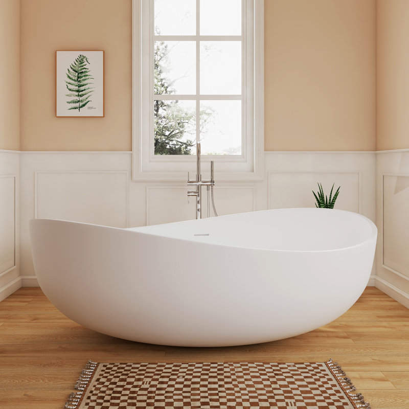 Fslefay 71'' Freestanding Bathtub Solid Surface Deep Soaking Tubs