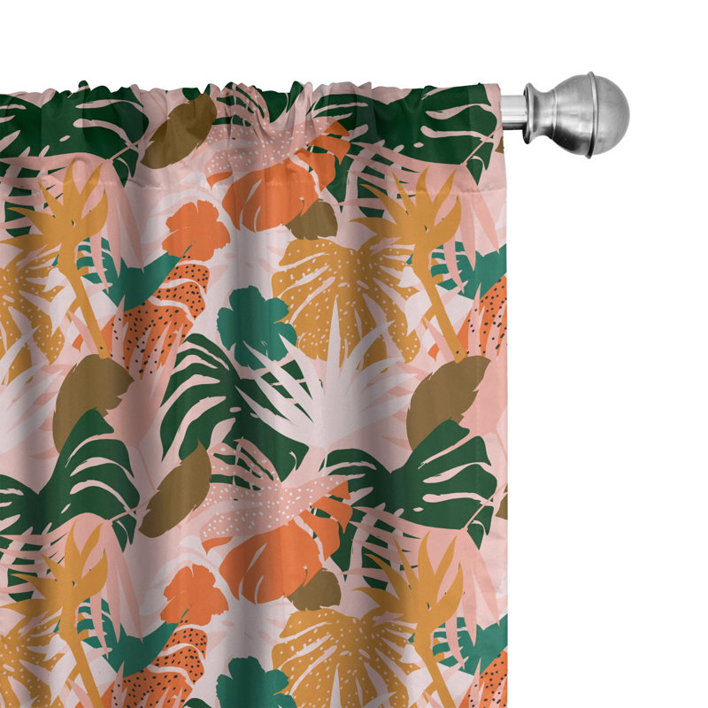 Hawaiian Floral Semi-Sheer Rod Pocket Curtain Panels, 28" x 84"
