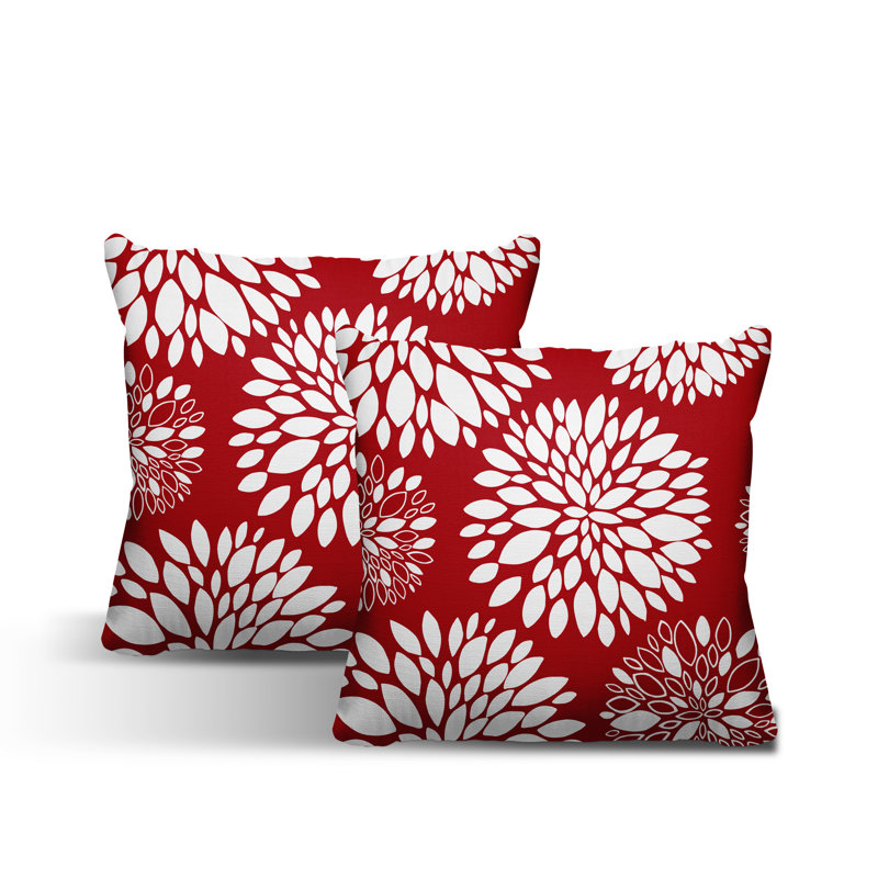 Floral Outdoor Reversible Throw Pillow, 15W" x 15H", Red
