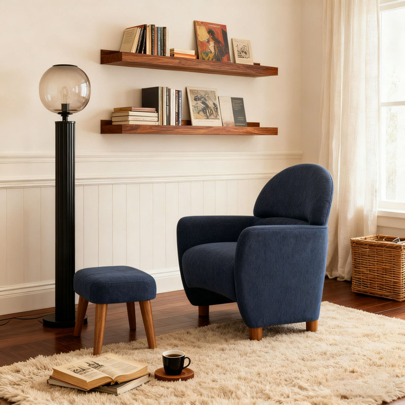 Chaise de loisir rembourrée avec repose-pieds, Bleu
