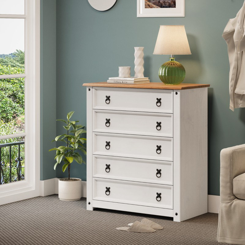 Quaniece 80cm W 5 - Drawer Chest of Drawers