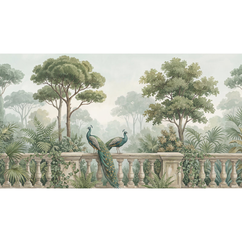 Papier peint rétro paysage verdure nature, 140" x 108", Non-Woven Nonpasted