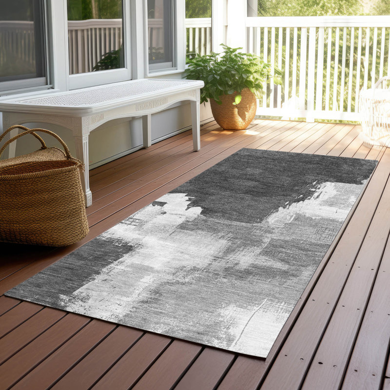 Machine Washable Indoor/Outdoor Christain ACN1334 Gray Rug, Runner 2'3" x 7'6"