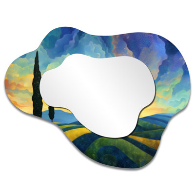 Cottage Cloud-Shaped Wall Mirror – The Swaying Cypress Pointillism by Vincent, Metal Print