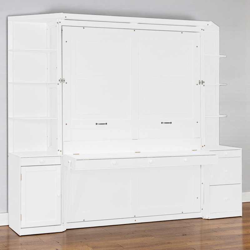 Queen Size Murphy Bed, Integrated Desk & Foldout Workstation, Storage Shelves And Cabinets, Contemporary, Multi-Functional Room