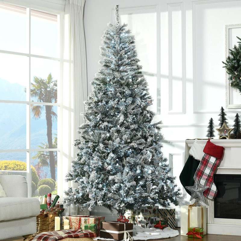 7.5' Flocked Artificial Christmas Tree With Cold  LED Lights