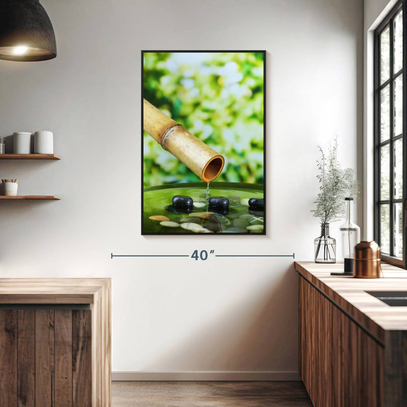 Fontaine à eau en bambou, Cadre flottant noir, 27 po x 40 po