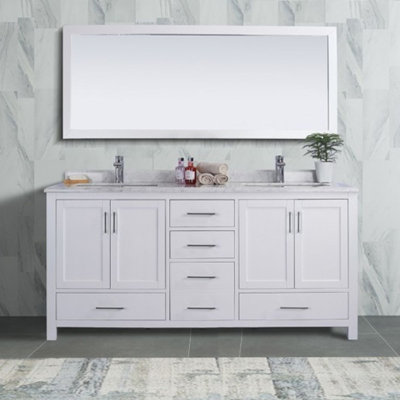 Aiyannah Cordoba 60 po L x 25 po P 4 portes et 6 tiroirs Meuble-lavabo avec évier double et Comptoir en Marbre de Carrare