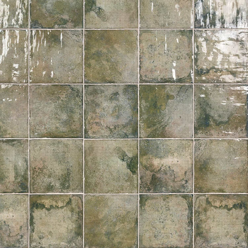 Angela Harris Dunmore 8x8 Polished Hand Painted Look Ceramic Tile, Green