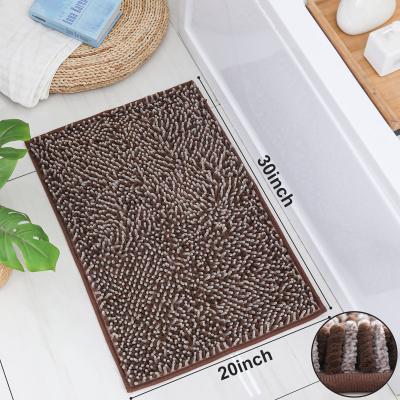 Radhika Chenille Non-Slip Bath Rug, 20" W x 30" L, Brown