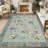 Floral Machine Washable Rug Bordered Design Non-Slip Low Pile Rubber Backing Area Rug for Living Room Bedroom Kitchen Dining Room-1616440590-1616440579