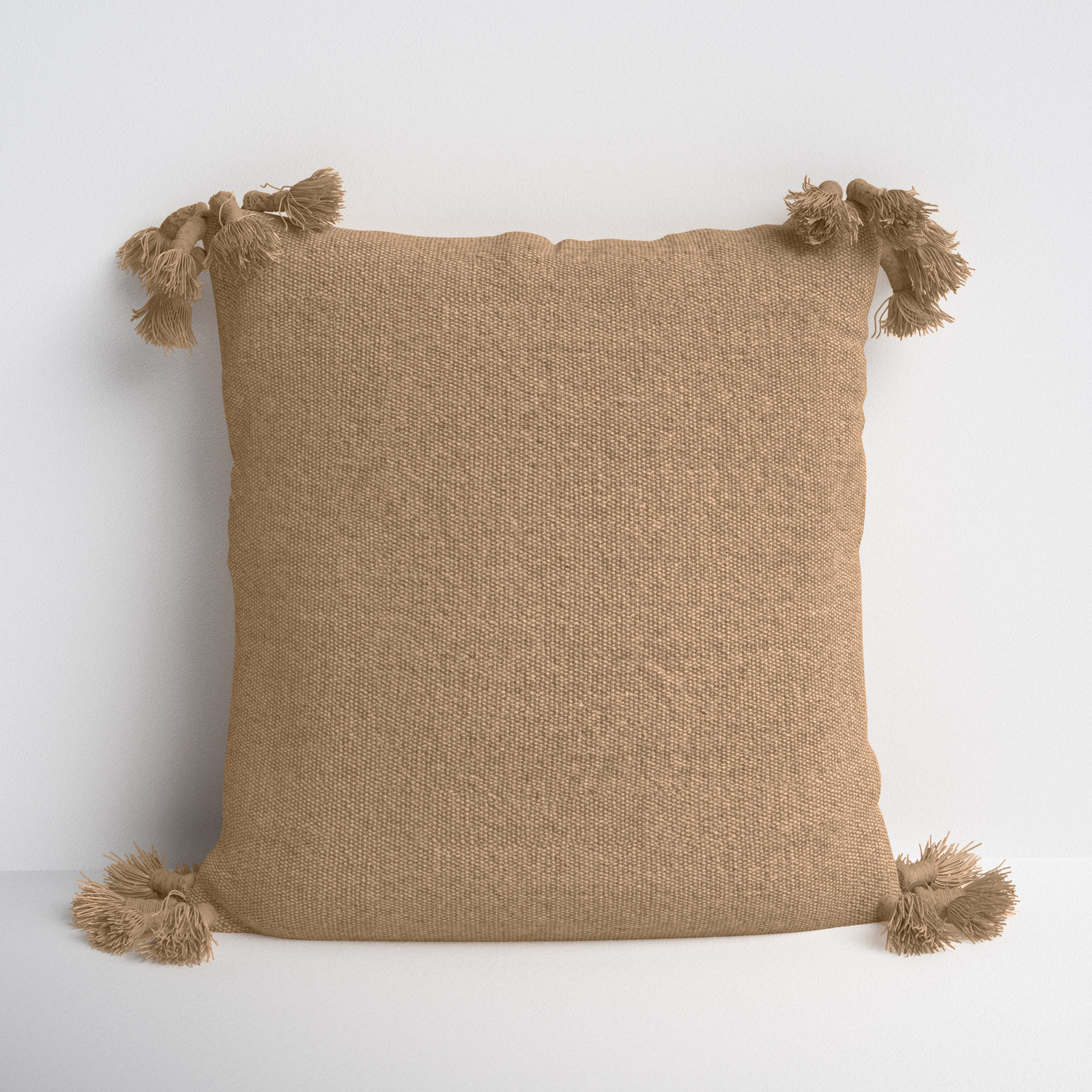 Almerton Tassels Cotton Throw Pillow, Tan, Pillow Cover Only - No Insert