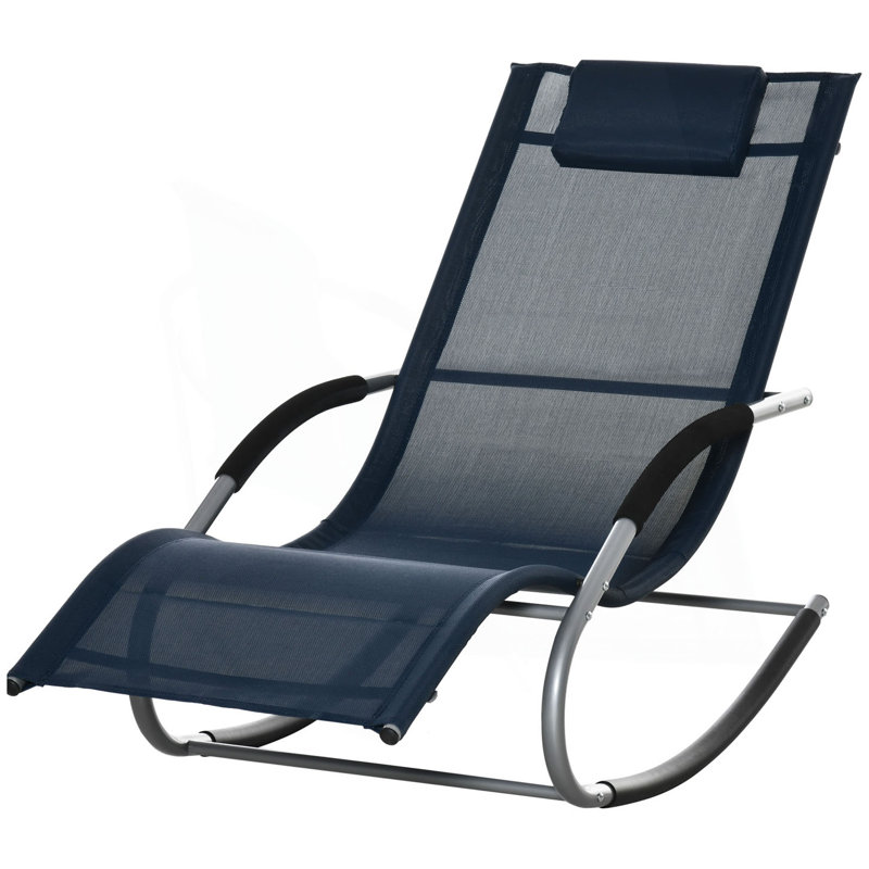 Navy Blue Steel Zero Gravity Rocking Chaise Lounge Chair