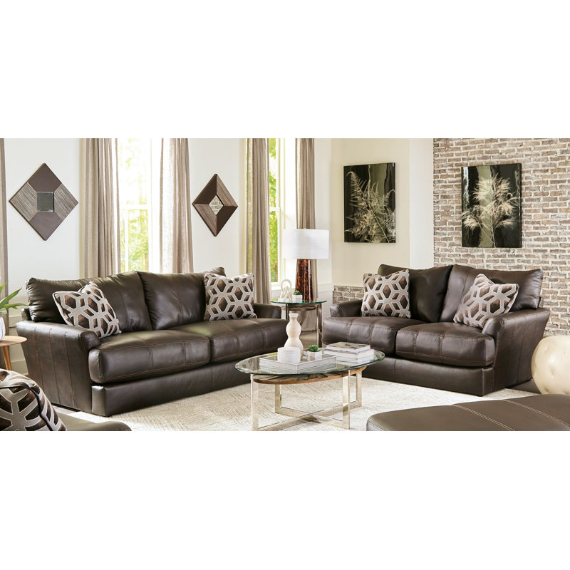 Donevin 2 - Piece Leather Living Room Set, Brown Genuine Leather