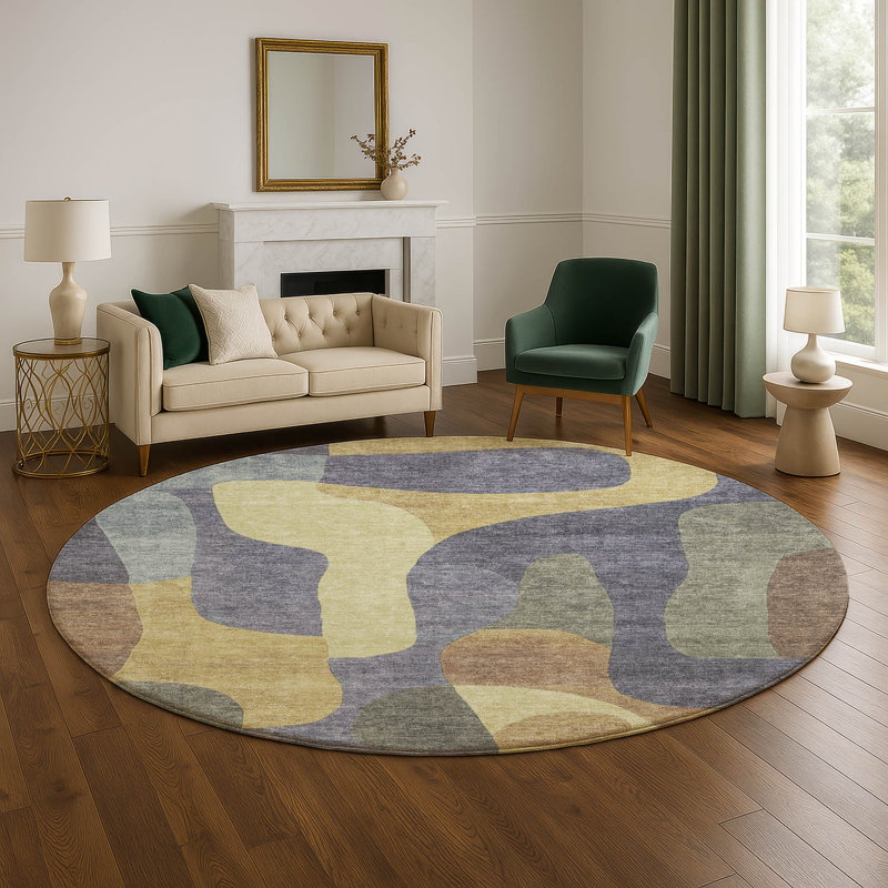 Premium Machine Washable Mayfield AMF1867 Abstract Rug, Round 8'