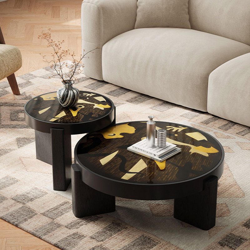 Medieval-style wooden round coffee table