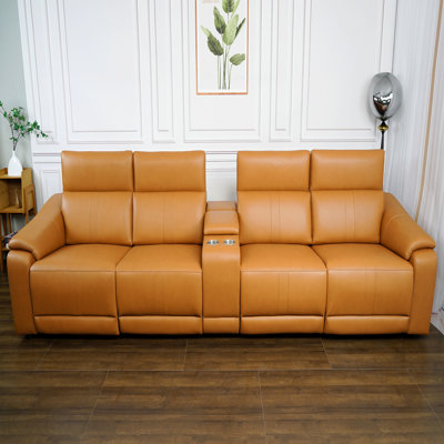 Canapé modulaire en cuir 5 pièces avec 2 porte-gobelets, canapé modulaire confortable pour le salon, brun