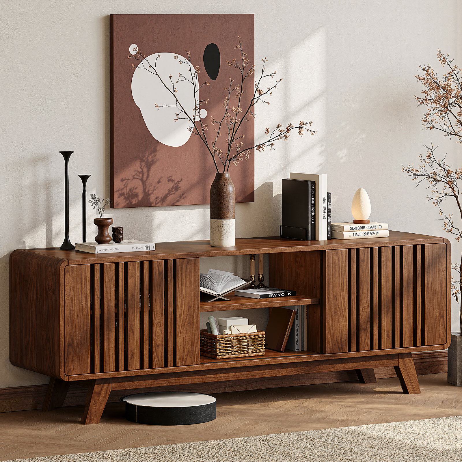 Regal TV Stand for TVs up to 75'',Entertainment Center Sliding Door