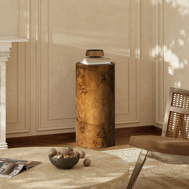 Gessel Burl Accent Pillar Side Table, 29.5" H x 14.5" W x 14.5" D