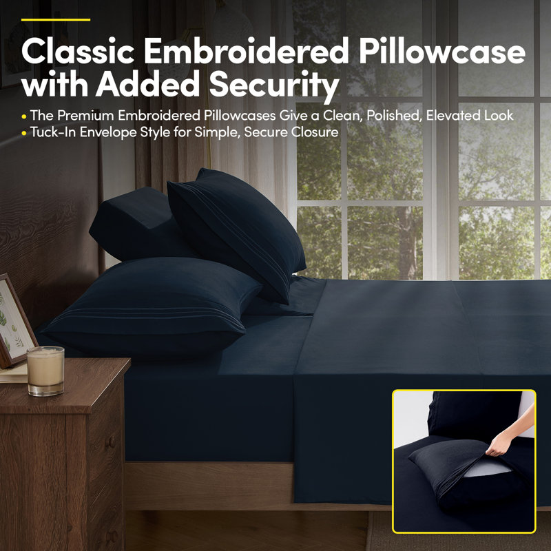 Ensemble de draps luxueux en microfibre 1800, Bleu marine, Très grand séparé