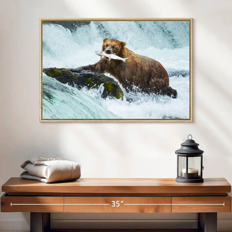 Pêche à l'ours simple, 25 po x 17 po, Cadre flottant en bois naturel