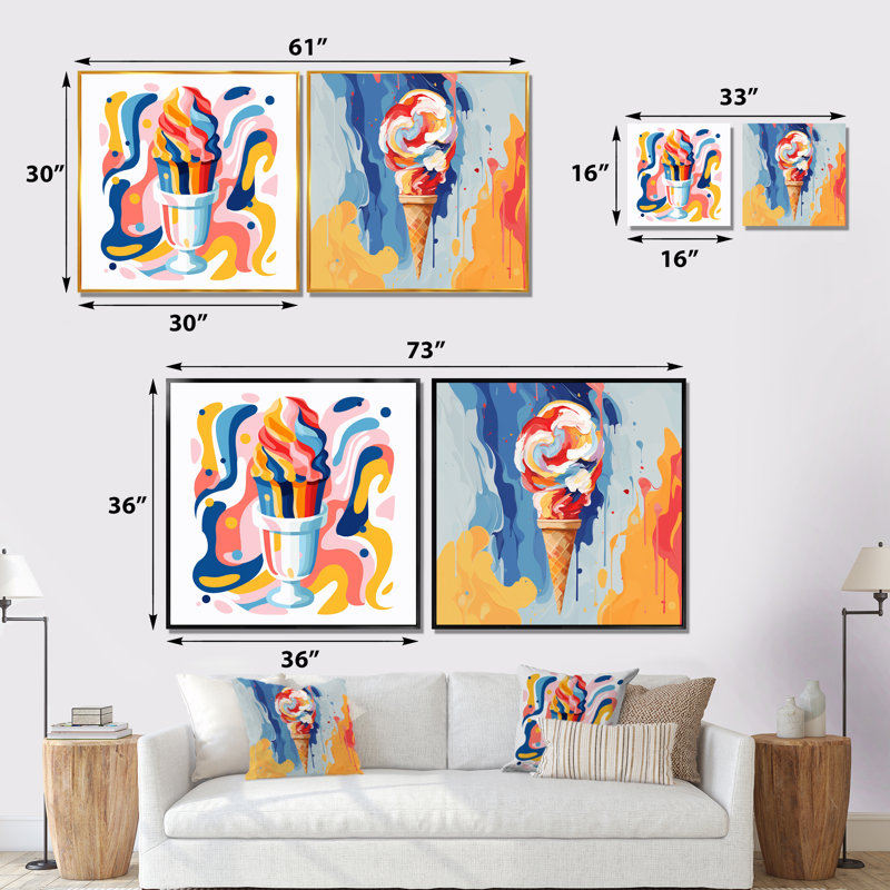 Ensemble de salon Popart Gelato Ice Cream I - Desserts, Cadre flottant brun, H 30 po x l 61 po x P 1 po