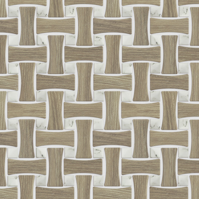 Llama Dog Bone Basketweave 10 In. X 10 In. Porcelain Mosaic Floor and Wall Tile, Brown/White