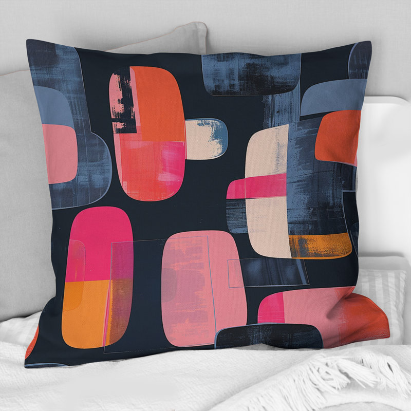 Coussin rose à motif géométrique Mid-Century - couleurs Mid-Century, H 16 po x l 16 po