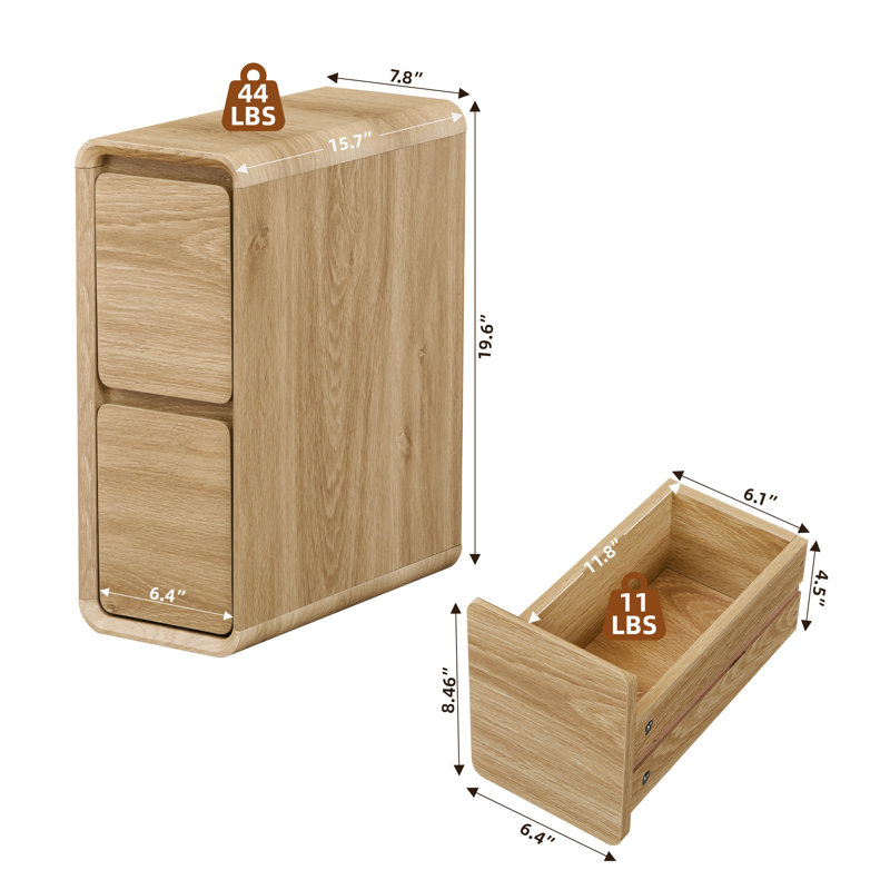 Table d'appoint étroite avec 2 tiroirs (lot de 2), Beige, 2