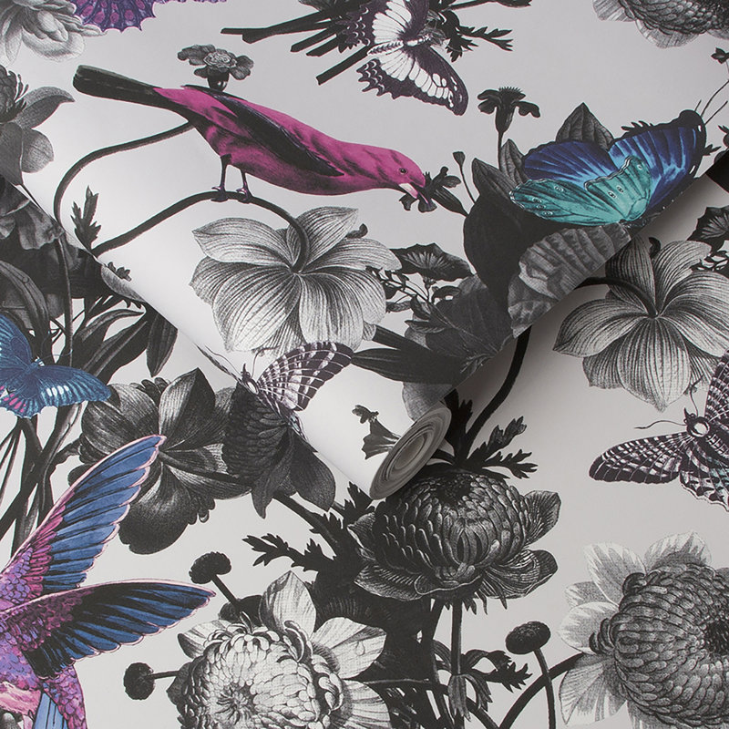 Davien Floral Wallpaper Double Roll, Gray