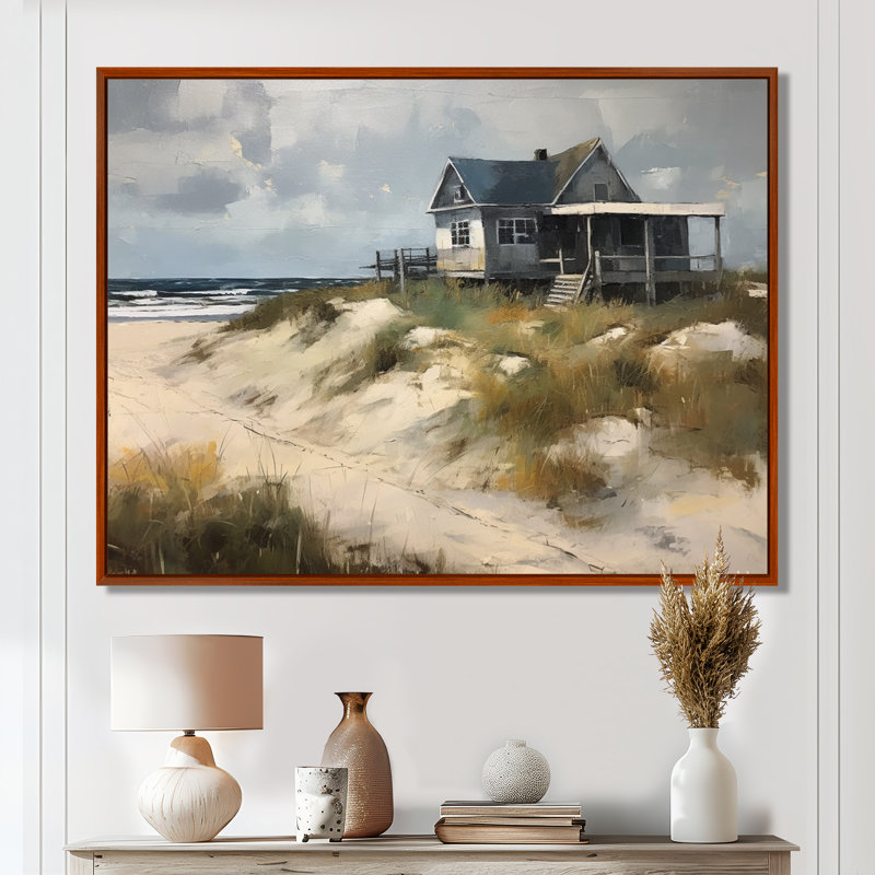 Beach House Tranquility I - Modern Beach, art mural, H 30 po x l 40 po x P 1,5 po, Cadre flottant brun