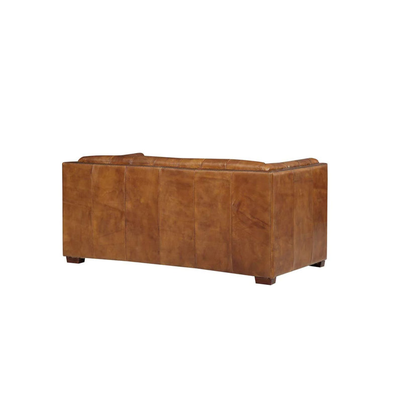 Bellefont 69'' Genuine Leather Tuxedo Arm Loveseat, Light Brown Genuine Leather